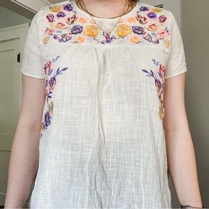 Floral Embroidered Cream Peplum Lightweight Babydoll Blouse